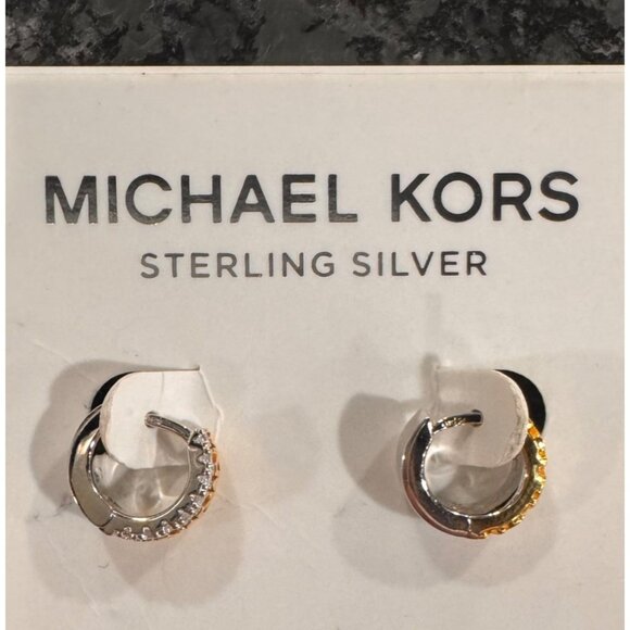 Michael Kors Sterling Silver & Gold-Tone Hoop Earrings With Crystal Accents - Picture 1 of 5